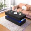 High Quality Foldable 3 Tier Coffee Table With Drawers And LED Light - Black - Image 5