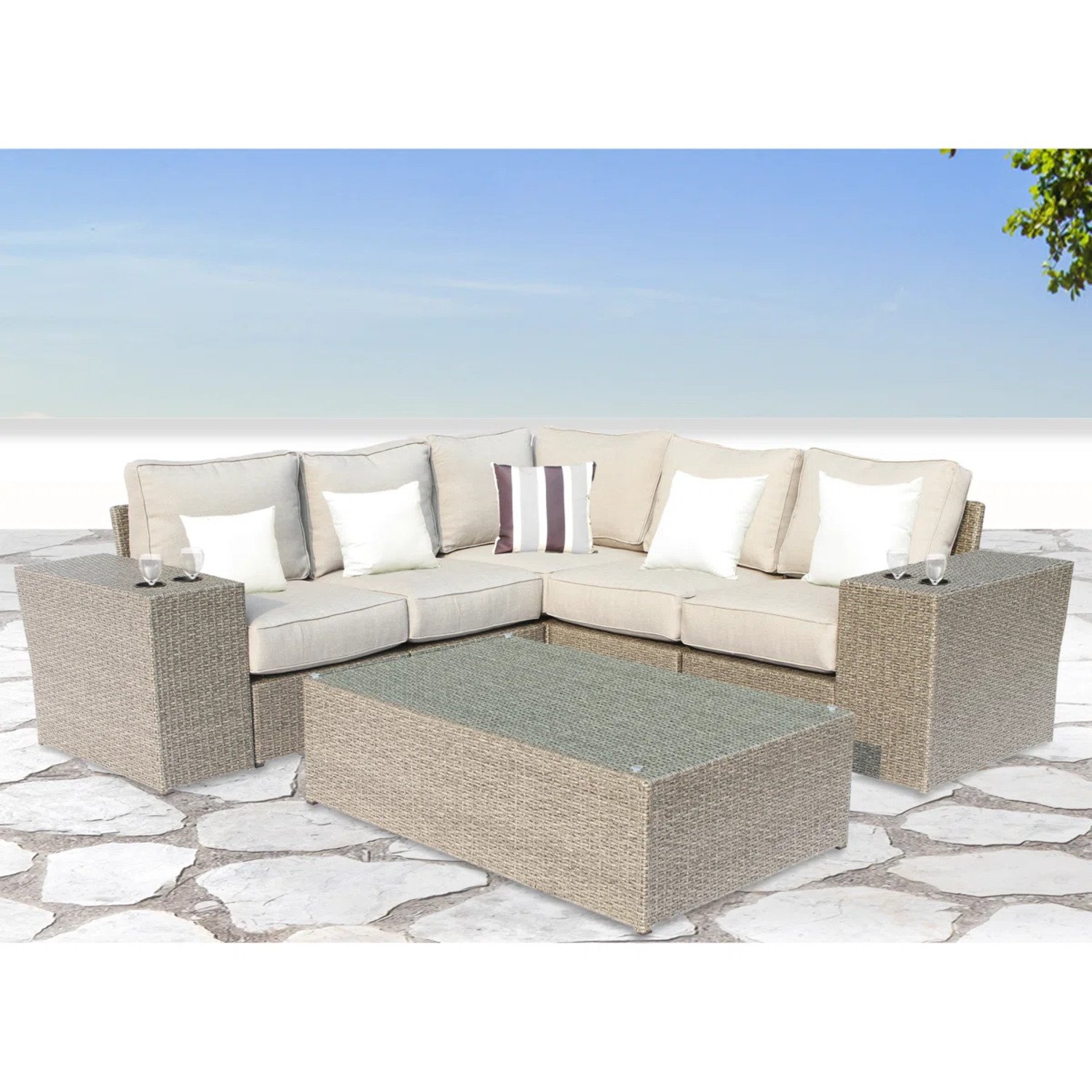 Outdoor Wicker Sectional With Weather Resistant Cushions - Gray Mix - Image 2