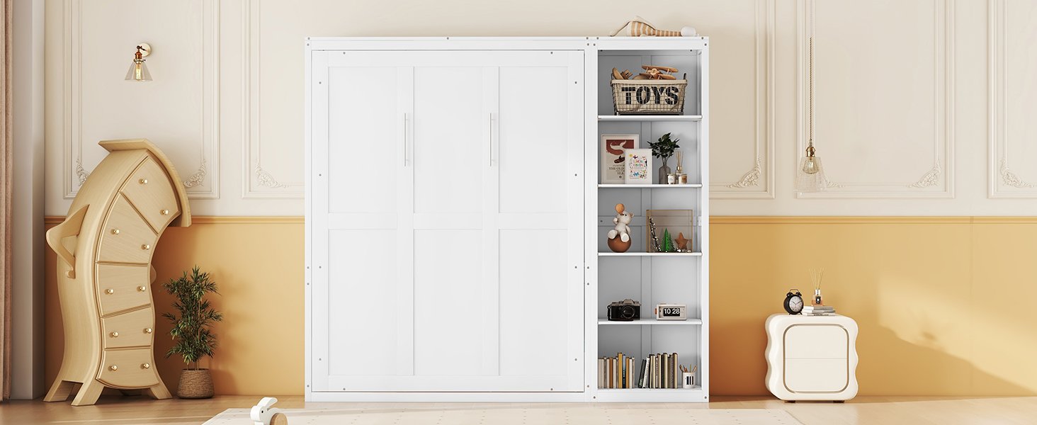 Full Size Murphy Wall Bed With Shelves - White - Image 19