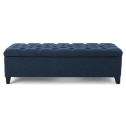 Glouster - Contemporary Storage Ottoman With Button Tufted Design - Navy Blue