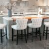 Contemporary Velvet Upholstered Wing-Back Barstools With Button Tufted Decoration And Wooden Legs, And Chrome Nailhead Trim, Leisure Style Bar Chairs, Bar Stools (Set of 4) - Beige - Image 16