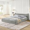 Modern Queen Size Upholstered Bed Frame With Curved Headboard, Velvet Fabric, No Box Spring Required - Gray - Image 3