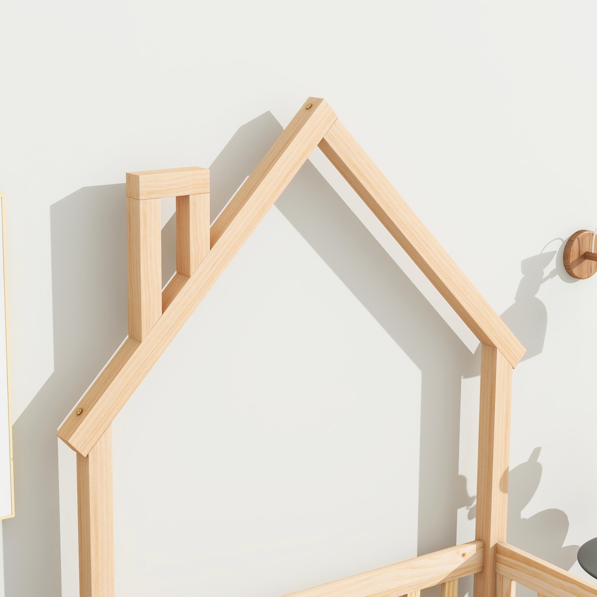 Twin House-Shaped Headboard Floor Bed With Fence - Natural - Image 5