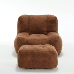 Modern Indoor Fluffy Bean Bag Chair With Memory Foam And Ottoman Super Soft Velvet - Brown
