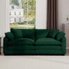 Modern Fabric Living Room Sofa With 4 Pillows Upholstered Large Deep Seating Loveseat Corduroy - Green - Image 6