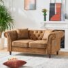 Mid Century Modern Chesterfield Sofa, Roll Armrest, Upholstered 2 Seater Couch - Brown - Image 4