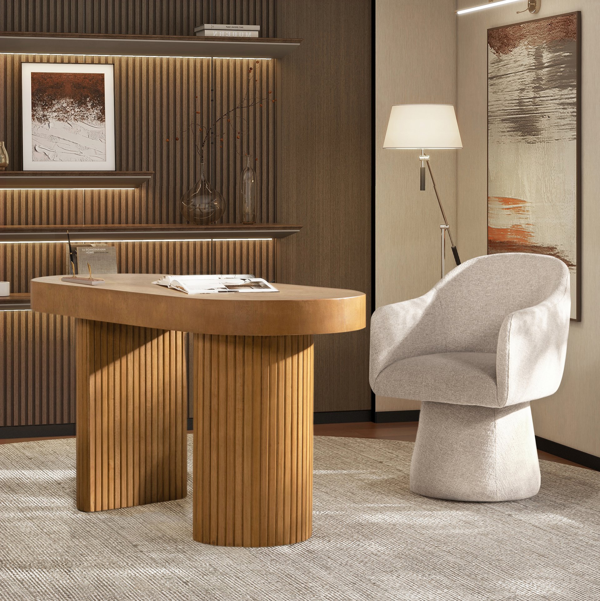 Jesse - Single Drawer Fluted Oval Console Desk - Honey Brown - Image 3