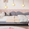 Full Size Upholstered Daybed, Sherpa Fabric Sofabed With Cloud-Shaped Backrest, No Box - Spring Needed - Gray - Image 11