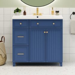 Bathroom Vanity, Transitional Style Bathroom Cabinet With Resin Sink, Single Bathroom Cabinet, With 2 Drawers And 1 Adjustable Storage Shelf, 2 Soft-Close Doors - Navy Blue