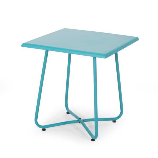 Outdoor Steel Side Table With X Shape Bottom Crossing Legs - Teal