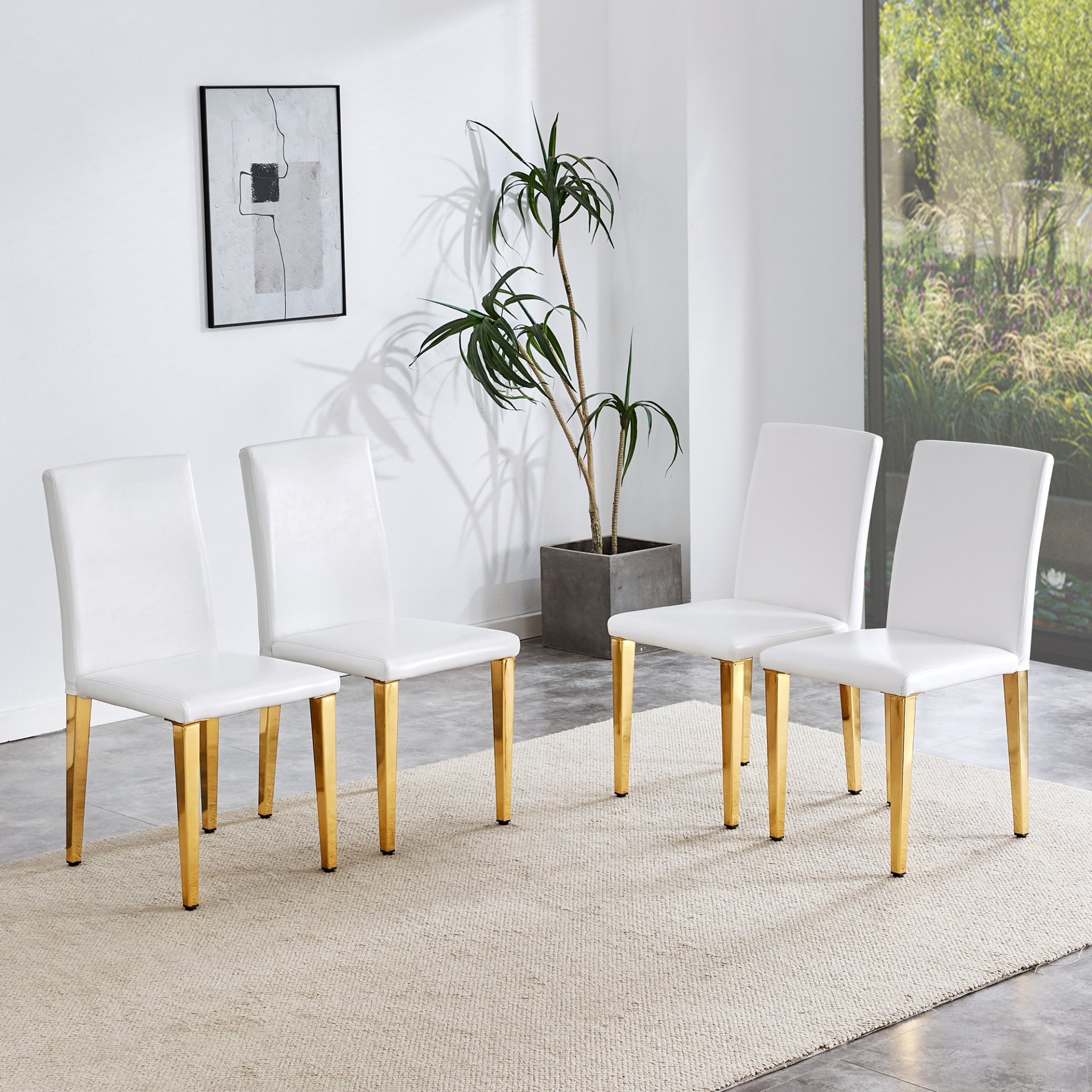 (Set of 4) Backrest Chairs With Gold Metal Legs A Perfect Match, Suitable For Minimalist And Contemporary Home Decor Styles - White / Gold - Image 4