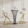 Modern S Shaped Bar Stools (Set of 2) With Backrest Floral Print Upholstered Dining Chairs Counter Height For Kitchen Island - Gold & White Print - Image 2