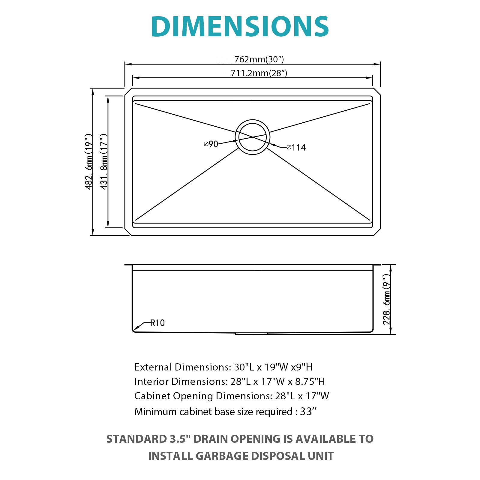 30" Undermount Kitchen Sink Single Bowl 16 Gauge T304 Ledge Workstation With 3Mm Silencer Pad - Brushed Nickel - Image 3