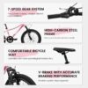 20" Children's Bicycle Shock Absorbing Front Fork 7 Speed V Brakes Mountain Tire Boys And Girls Kids Bike For Outdoor Adventure - Pink - Image 4