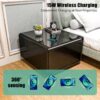 Modern Smart Side Table With Built-In Fridge, Wireless Charging, Temperature Control, Power Socket, USB Ports, Outlet Protection, Induction Light - Black - Image 6