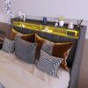 Full Size Bed Frame With LED Lights, 4 Drawers, Winged Headboard Upholstered - Dark Gray - Image 4