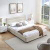 Modern Queen Size Cushioned Bed Frame With Headboard And Storage Drawers Foam Upholstery - Beige - Image 6