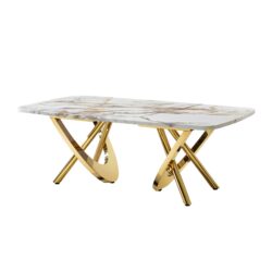 Elegant Stainless Steel Coffee Table With Marble Pattern For Living Room & Office - Gold