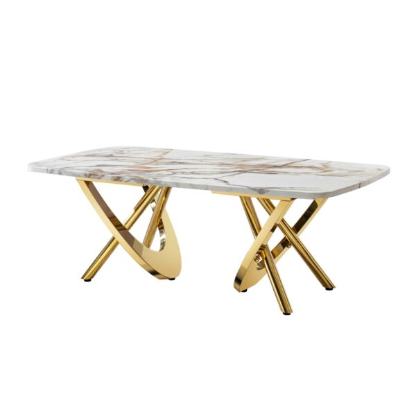 Elegant Stainless Steel Coffee Table With Marble Pattern For Living Room & Office - Gold