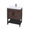 Modern Freestanding Bathroom Vanity With Ceramic Sink, Hot And Cold Faucet, 2 Door Cabinet & Open Iron Shelf, Magnesium Oxide And Iron Frame - Walnut - Image 10