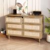 Modern Rattan Dresser With 6 Drawers For Bedroom And Living Room - Oak - Image 4