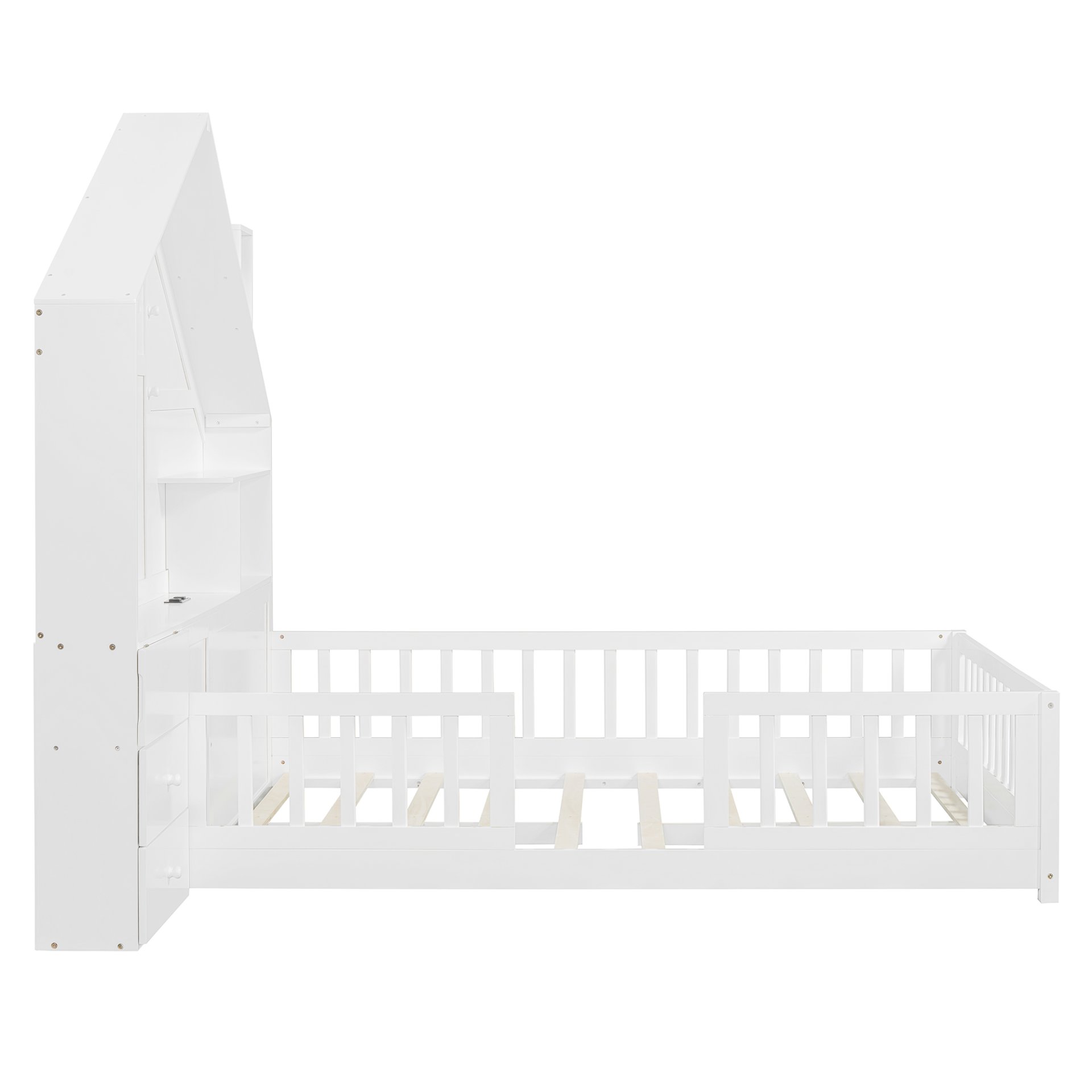 Full Size House Bed With Window And Bedside Drawers, Platform Bed With Shelves And A Set Of Sockets And USB Port - White - Image 11