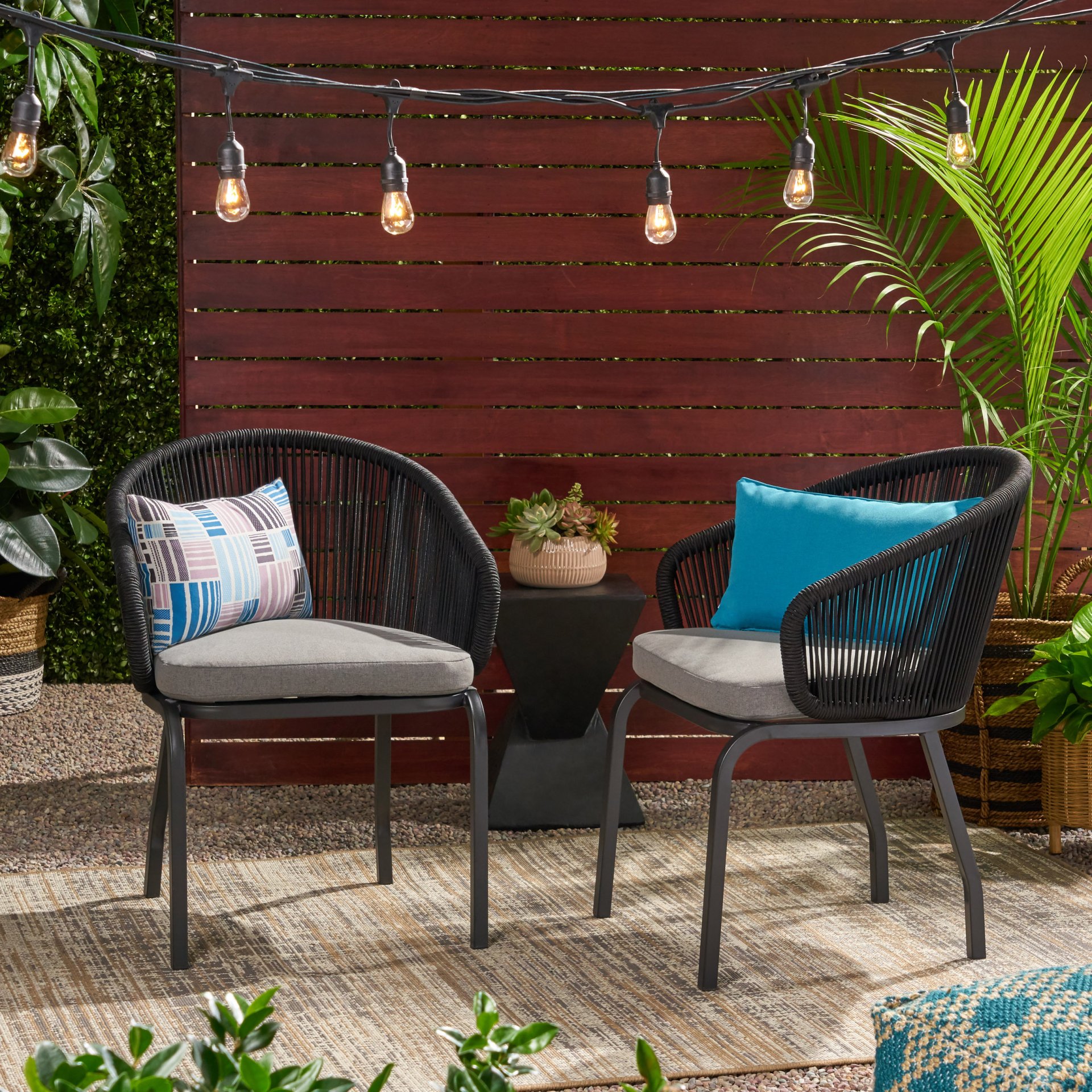 Outdoor Accent Chair With Rope Weave And Metal Frame (Set of 2) - Gray - Image 9