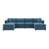 Chenille Modular Sectional Sofa, U Shaped Cloud Couch Set With Double Cushions, 6 Seat Sleeper Sofa Bed With Ottomans, Oversized Indoor Furniture - Blue - Image 21