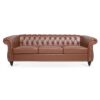 Rolled Arm Chesterfield Three Seater Sofa - Brown - Image 5