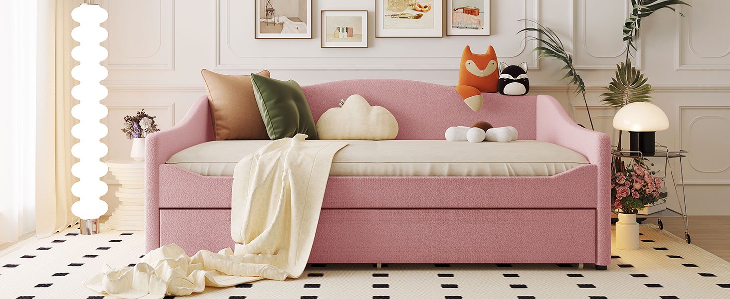 Full Size Upholstered Daybed With Light And Trundle - Pink - Image 14