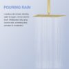 16" Square Stainless Steel Rainfall Shower Head Wall / Ceiling Mount With Self Cleaning Nozzles & Full Coverage Design - Gold - Image 8