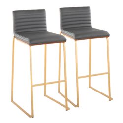 Mason Mara - Contemporary Fixed Height Barstool (Set of 2) - Gold / Walnut / Gray