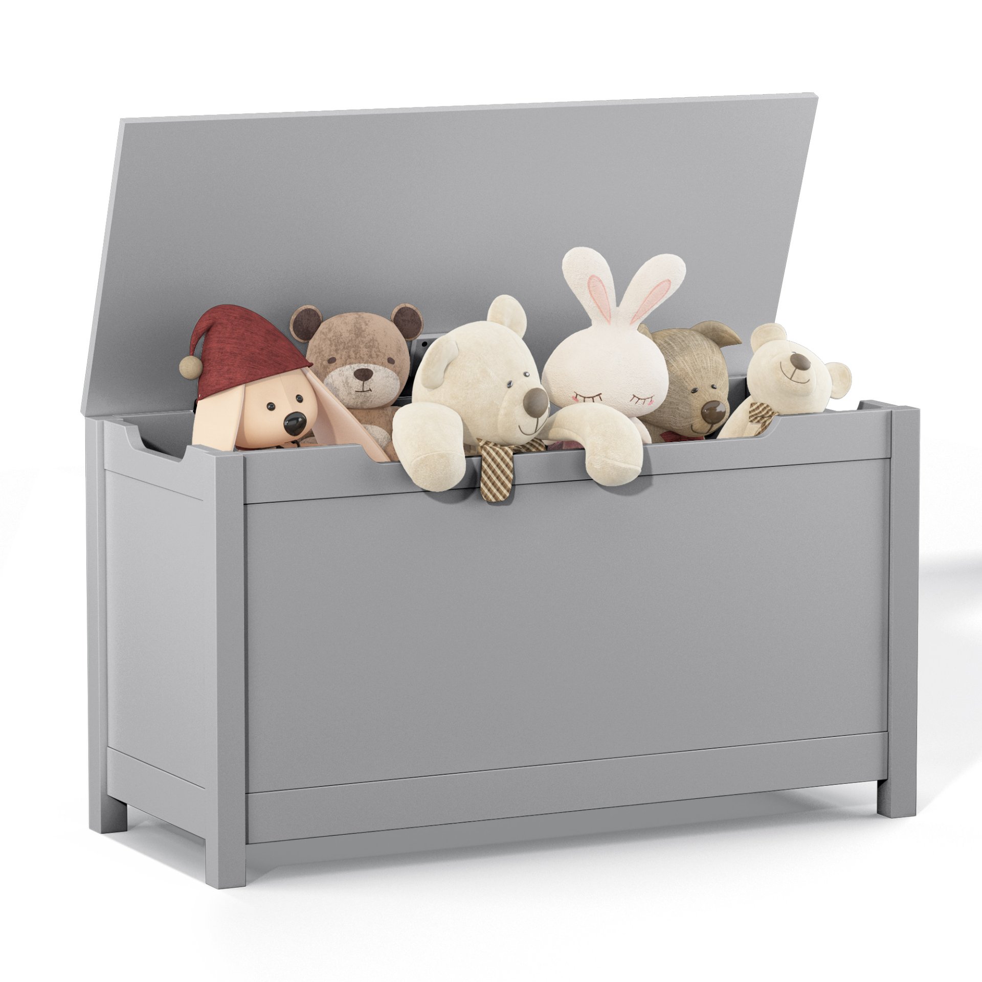 Kids Wooden Toy Box Storage With Safety Hinged Lid For Ages 2+ - Gray - Image 19