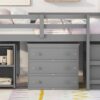 Full Loft Low Study Bed With Cabinet, Shelves And Rolling Portable Desk, Multiple Functions- Gray - Image 17