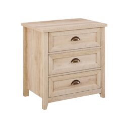 Transitional Farmhouse Framed 3 Drawer Nighstand With Cup Handles - White Oak