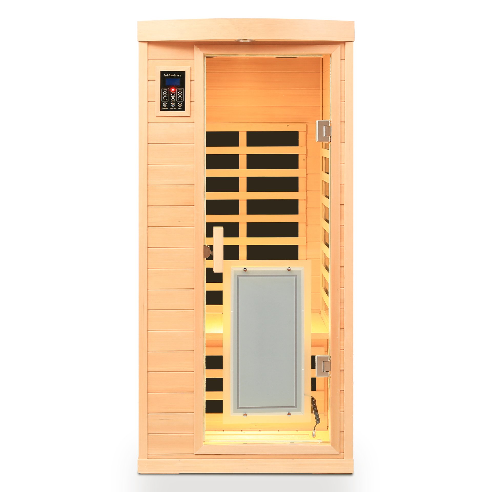 Low Emf Front Door With Heating Panel 1 People Hemlock Far Infrared Indoor Sauna Room - Natural - Image 7