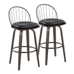 Riley - Industrial / Urban Fixed Height Barstool With Swivel With Round Footrest With Removable Cushion (Set of 2) - Walnut / Brown