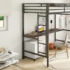 Adam - Twin Loft Bunk Bed With Cinnamon Wood Desk And Closet Rod - Black - Image 6