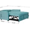 Velvet Two Seater Pull Out Sofa Bed, Adjustable Backrest With Three USB Ports, Two Side Pockets, 3 In 1 Convertible Sleeper Sofa Bed, Modern Love Seat Lounge Sofa For Living Room - Light Blue - Image 11