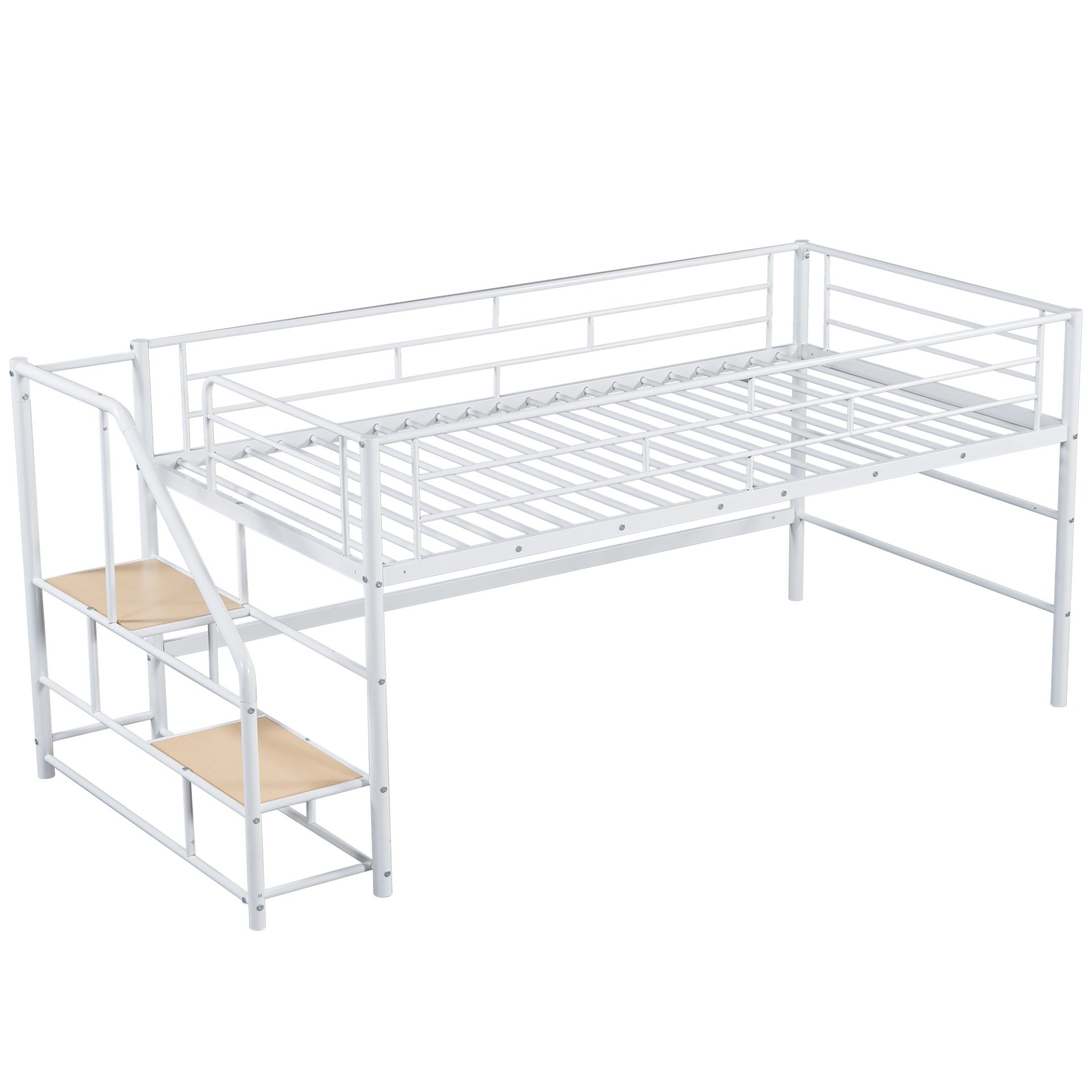 Twin Mid Loft Bed With Storage Stairs And Metal Frame - White - Image 9