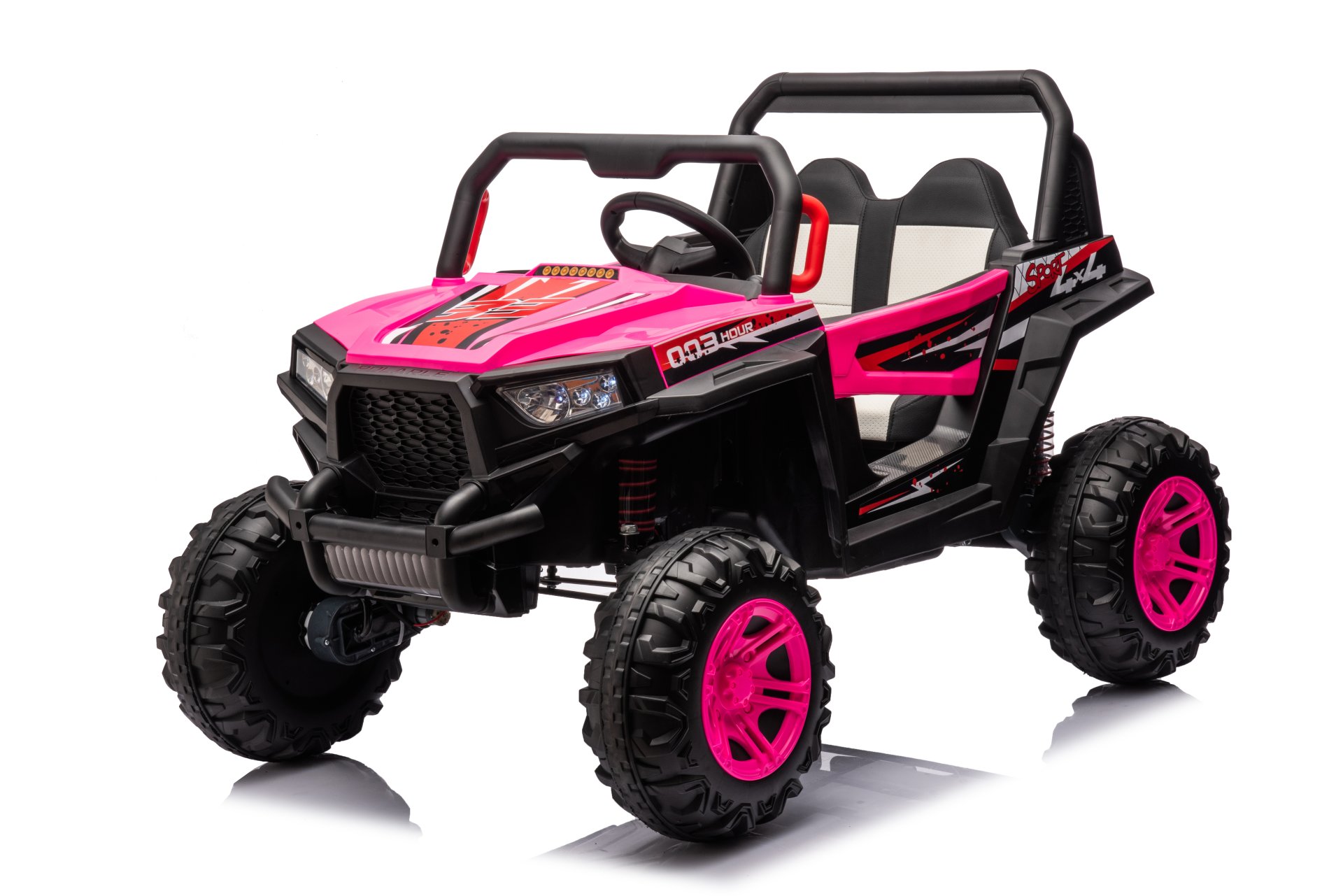 12V7A*1 30W*4 Four-Wheel Drive Leather Seat One Button Start, Forward And Backward, High And Low Speed, Music, Front Light, Power Display, Two Doors Can Open, 2.4G R / C, Seat Belt Four Wheel Absorber - Pink - Image 4