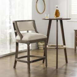 Paris - Farmhouse Counter Height Bar Stool With Backrest - Light Beige