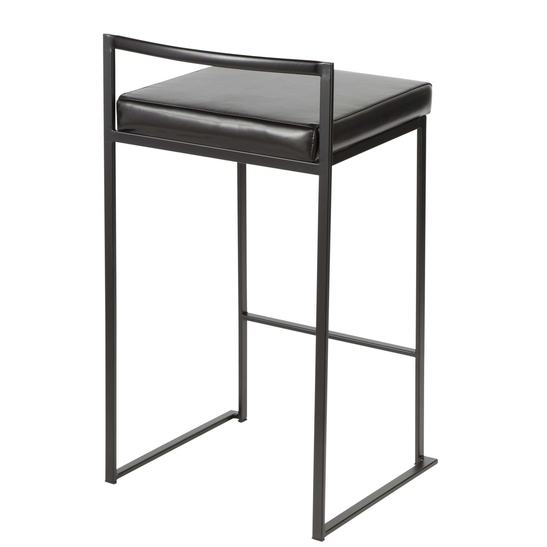 Fuji - Contemporary Stackable Counter Stool (Set of 3) - Black - Faux Leather - Image 4