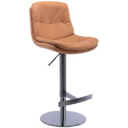 Swivel Bar Stool, Black Titanium Stainless Steel Base And Footrest, Grade, Faux Leather Bar Chair With Backrest - Brown