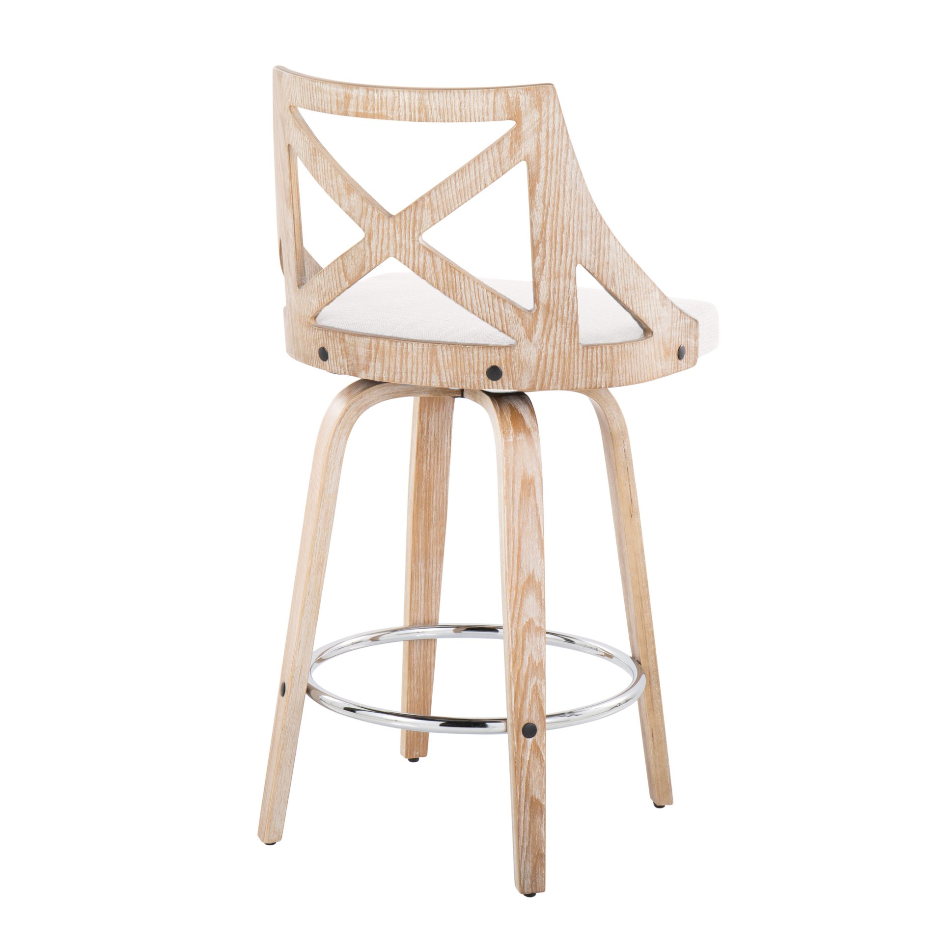 Charlotte - Farmhouse Fixed Height Counter Stool With Swivel Round Chrome Footrest (Set of 2) - White Washed / Cream - Image 4