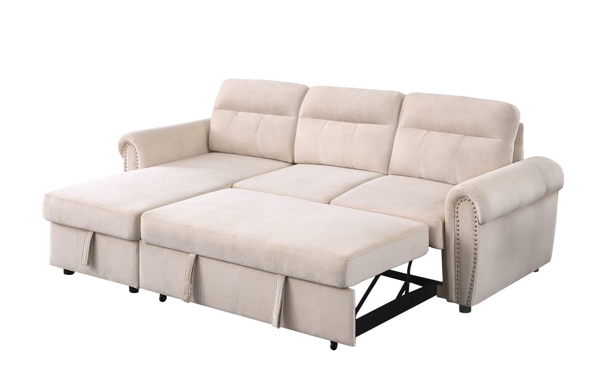 Ashton - Reversible Sleeper Sectional Sofa Chaise - Beige - Image 7