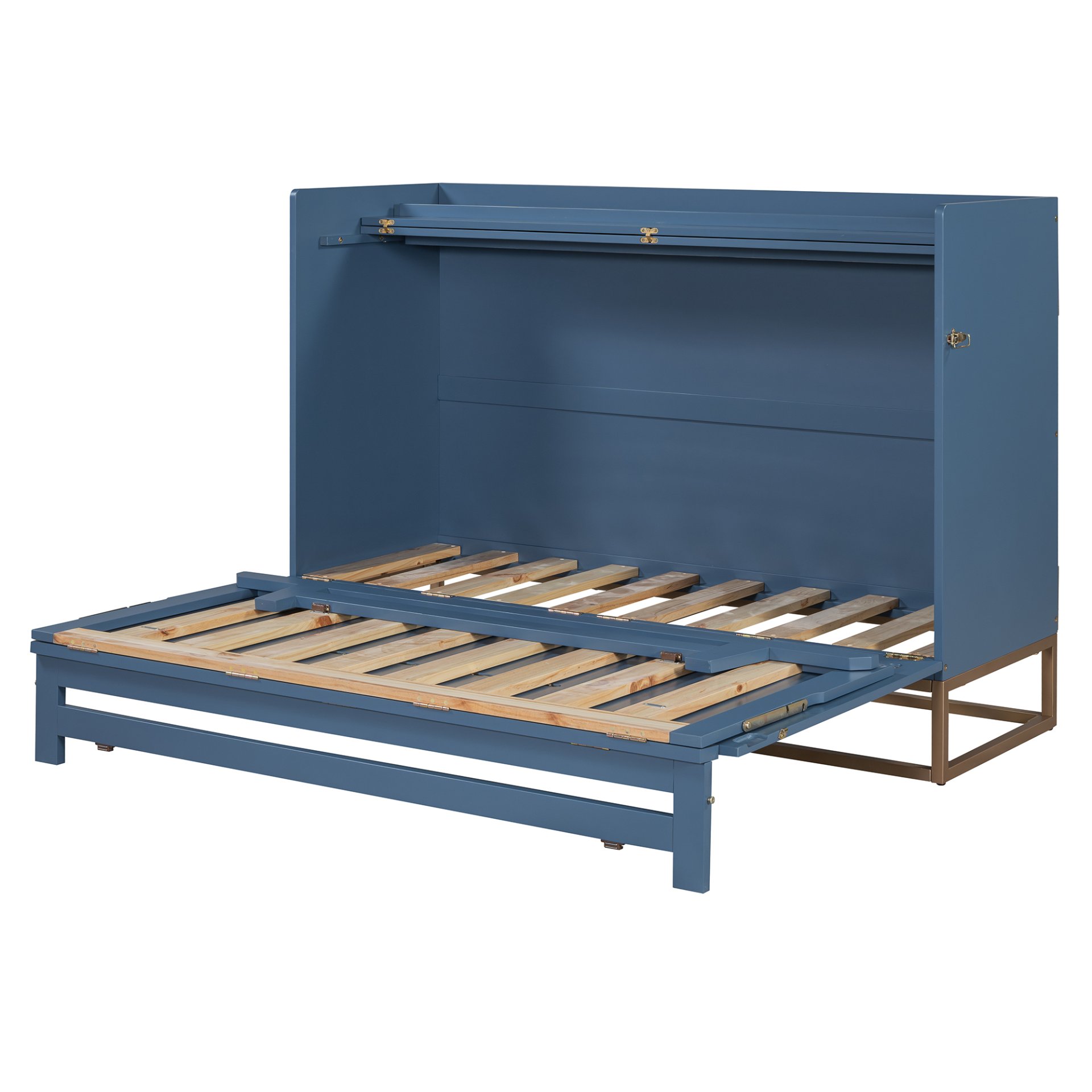 Queen Size Murphy Bed With Iron Legs, Modern Design - Blue - Image 9