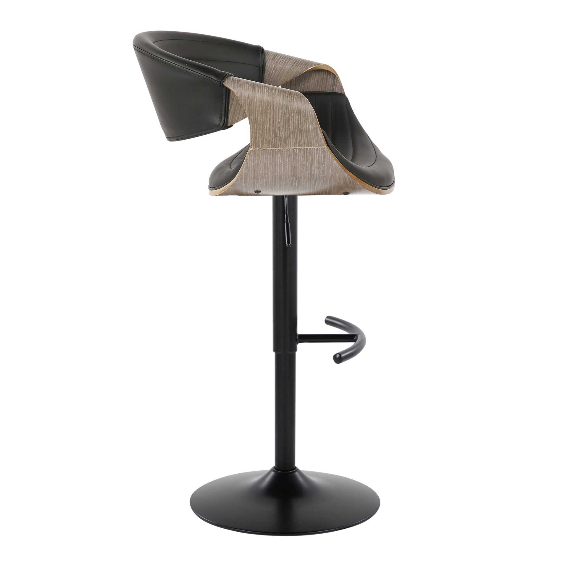 Symphony - Mid-Century Modern Adjustable Barstool With Swivel With Rounded T Footrest (Set of 2) - Black / Light Gray / Black - Image 3