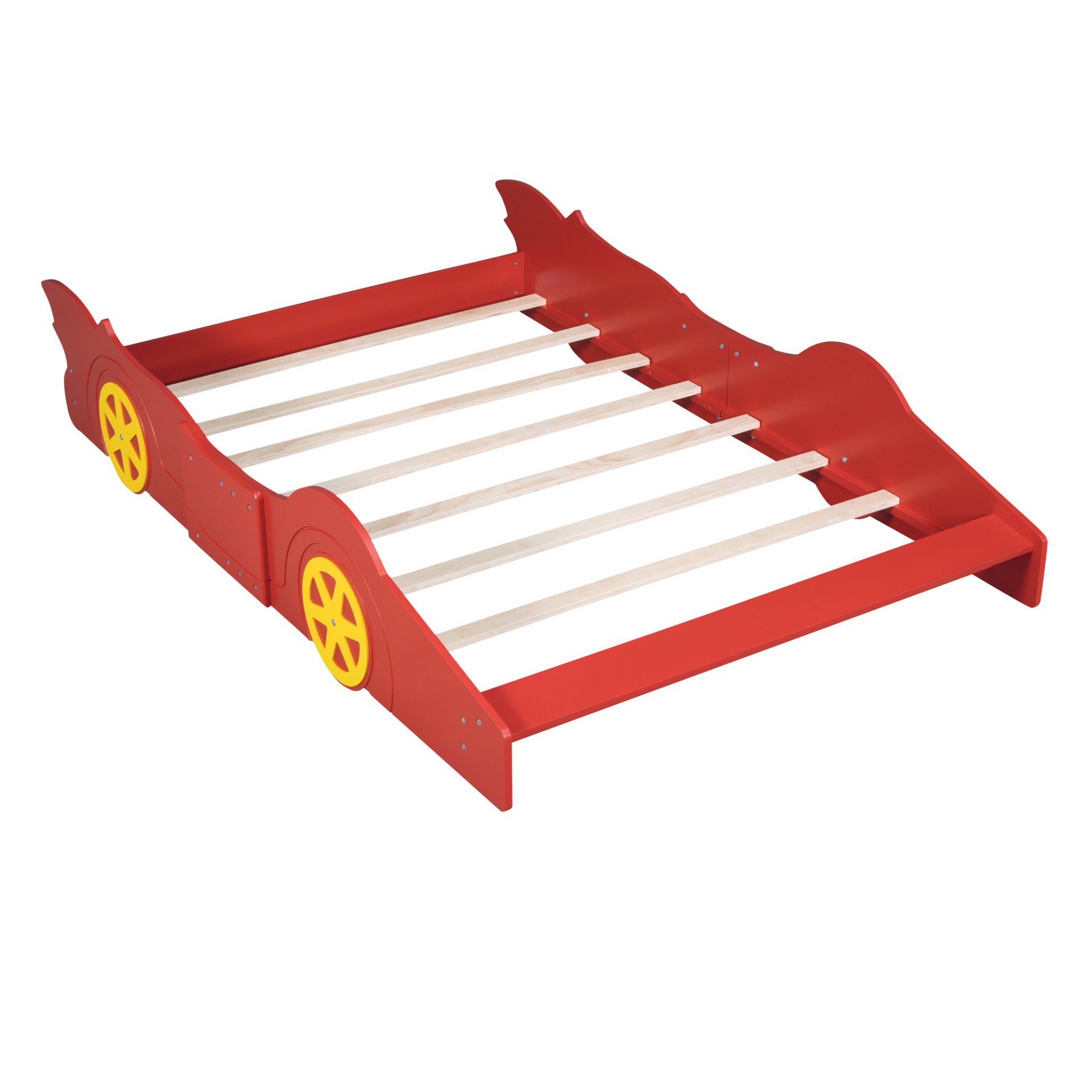 Full Size Race Car Shaped Platform Bed & Wheels - Red - Image 3