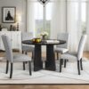 5 Piece Round Dining Table Set, Modern Dining Table And 4 Upholstered Chairs For Dining Room, Kitchen Room, Living Room - Gray / Black - Image 2